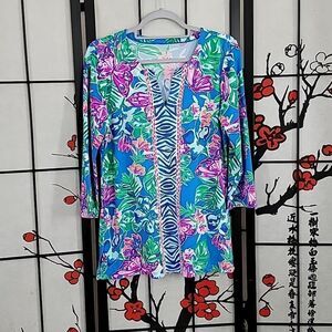 Lilly Pulitzer Chilly Lilly Karina Tunic Top Pundy Blue Isle Be Back